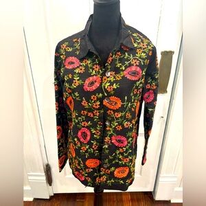 Laura Ashley Silk Embroidered Black Vintage Floral Blazer Sz Small